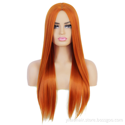 Wholesale Quality Factory Price Long Straight Wig Pastel Color Cosplay Halloween Lolita Synthetic Hair Orange Straight Wigs